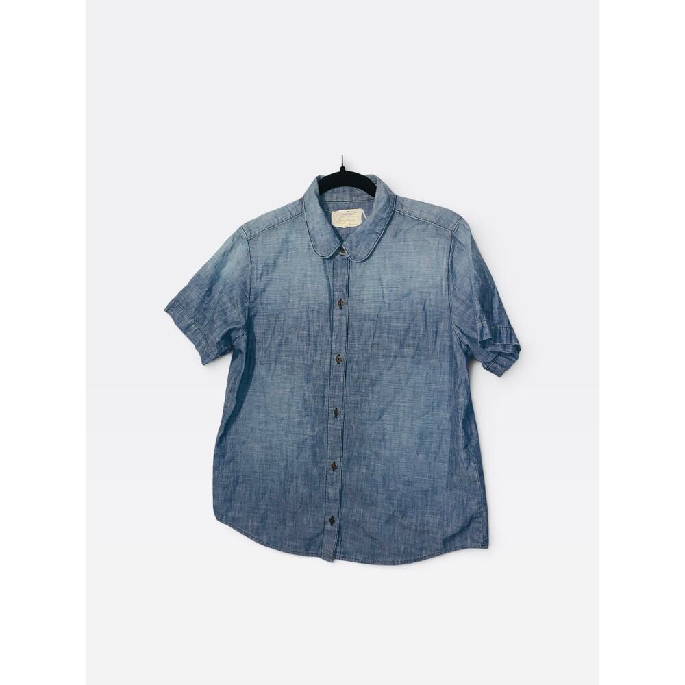 Current/Elliott  Chambray Short Sleeve Button Down Shirt sz L - Picture 3 of 6